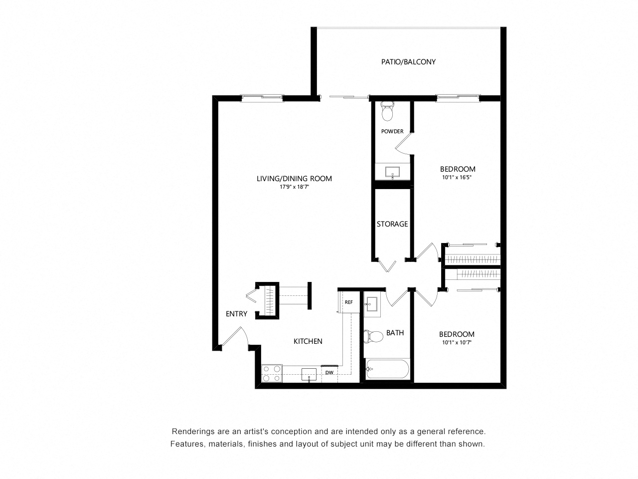 Floor plan for 2 beds, 1.5 baths, 900 sqft